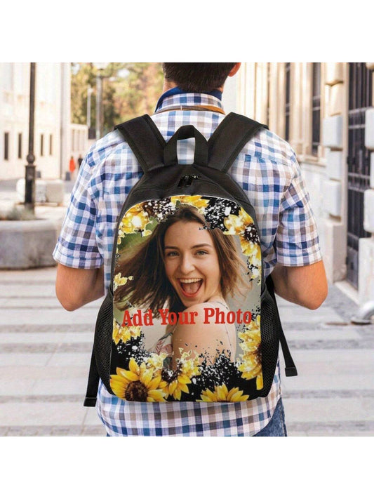 1pc Customized Large Capacity Backpack- 17 Inch- Adjustable Shoulder Straps, Lightweight, Zipper Closure, Unisex
