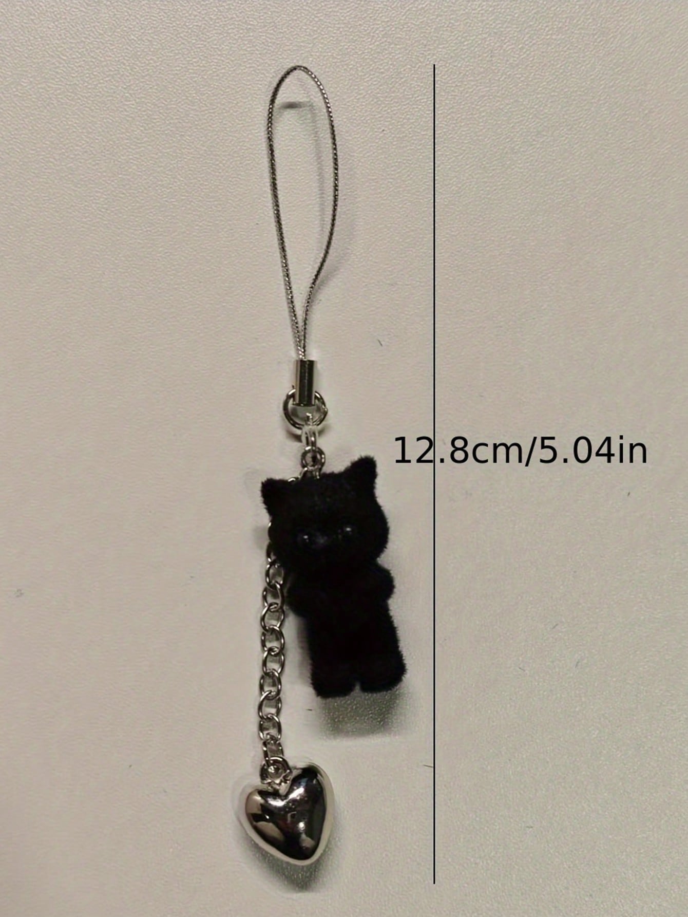 1pc Cute Black Cat Phone Charm Pendant- Faux Fur Resin Decor With Heart Shaped Accessory- Made Of ABS Material, Suitable For Phone, Earphone Case Hanging Decoration