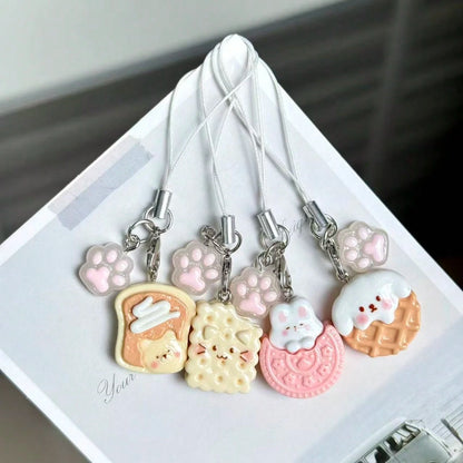 1pc Cute Cartoon Panda Cookie Cake Phone Charm Pendant, Realistic Food Toy Anti-Lost Couple Gift