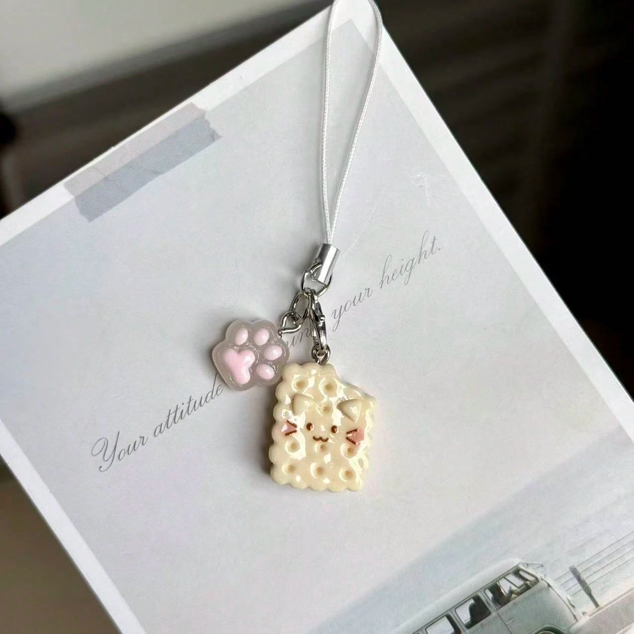 1pc Cute Cartoon Panda Cookie Cake Phone Charm Pendant, Realistic Food Toy Anti-Lost Couple Gift