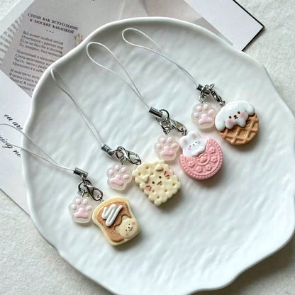 1pc Cute Cartoon Panda Cookie Cake Phone Charm Pendant, Realistic Food Toy Anti-Lost Couple Gift