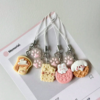 1pc Cute Cartoon Panda Cookie Cake Phone Charm Pendant, Realistic Food Toy Anti-Lost Couple Gift