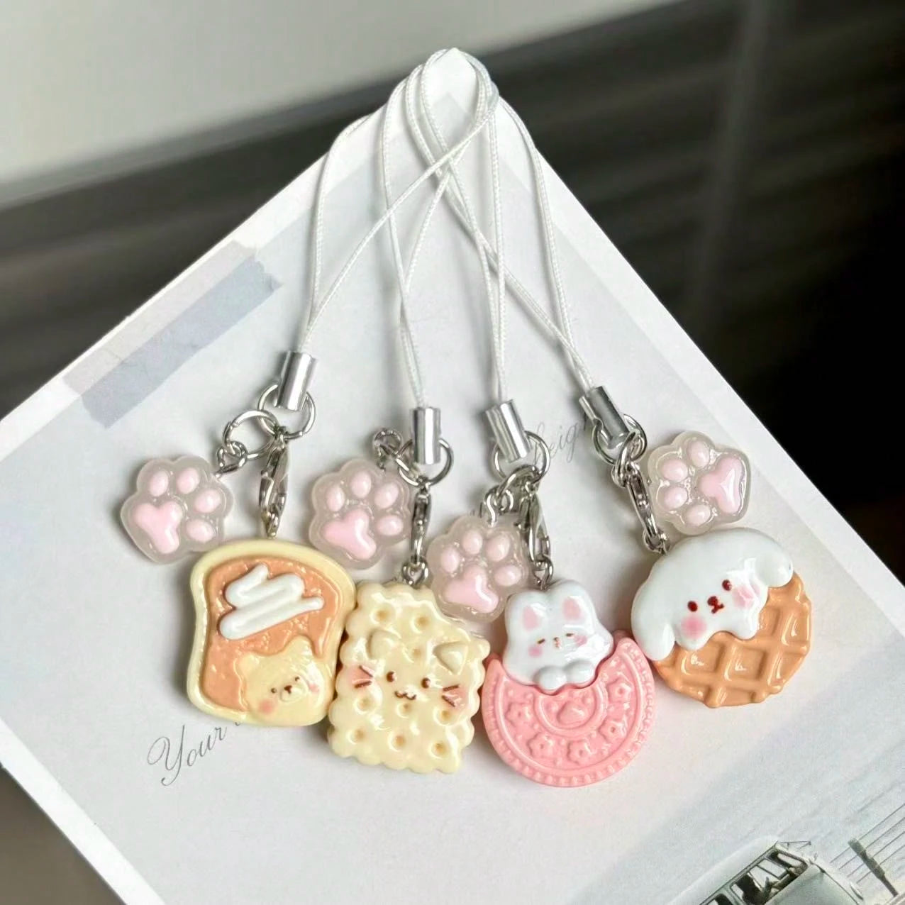 1pc Cute Cartoon Panda Cookie Cake Phone Charm Pendant, Realistic Food Toy Anti-Lost Couple Gift