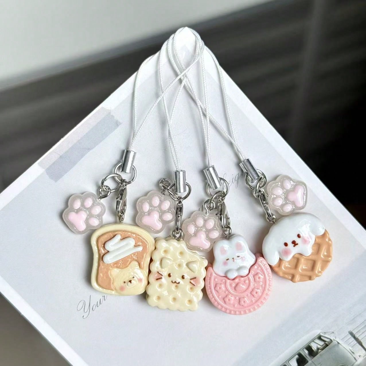1pc Cute Cartoon Panda Cookie Cake Phone Charm Pendant, Realistic Food Toy Anti-Lost Couple Gift