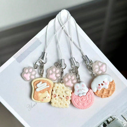 1pc Cute Cartoon Panda Cookie Cake Phone Charm Pendant, Realistic Food Toy Anti-Lost Couple Gift