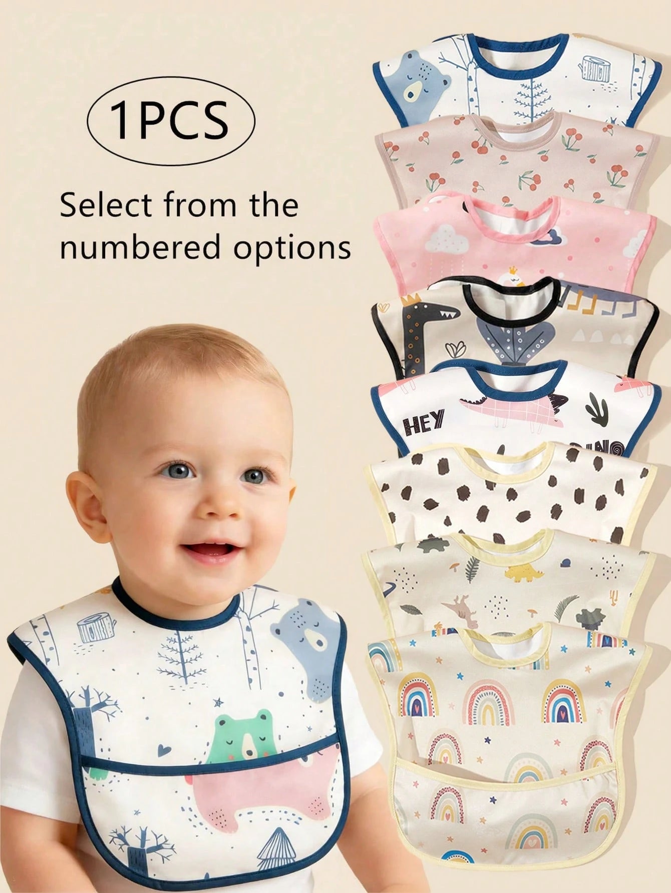1pc Cute Printed Baby Bib, Unisex For Boys And Girls, Convenient To Wear, Durable And Easy To Clean