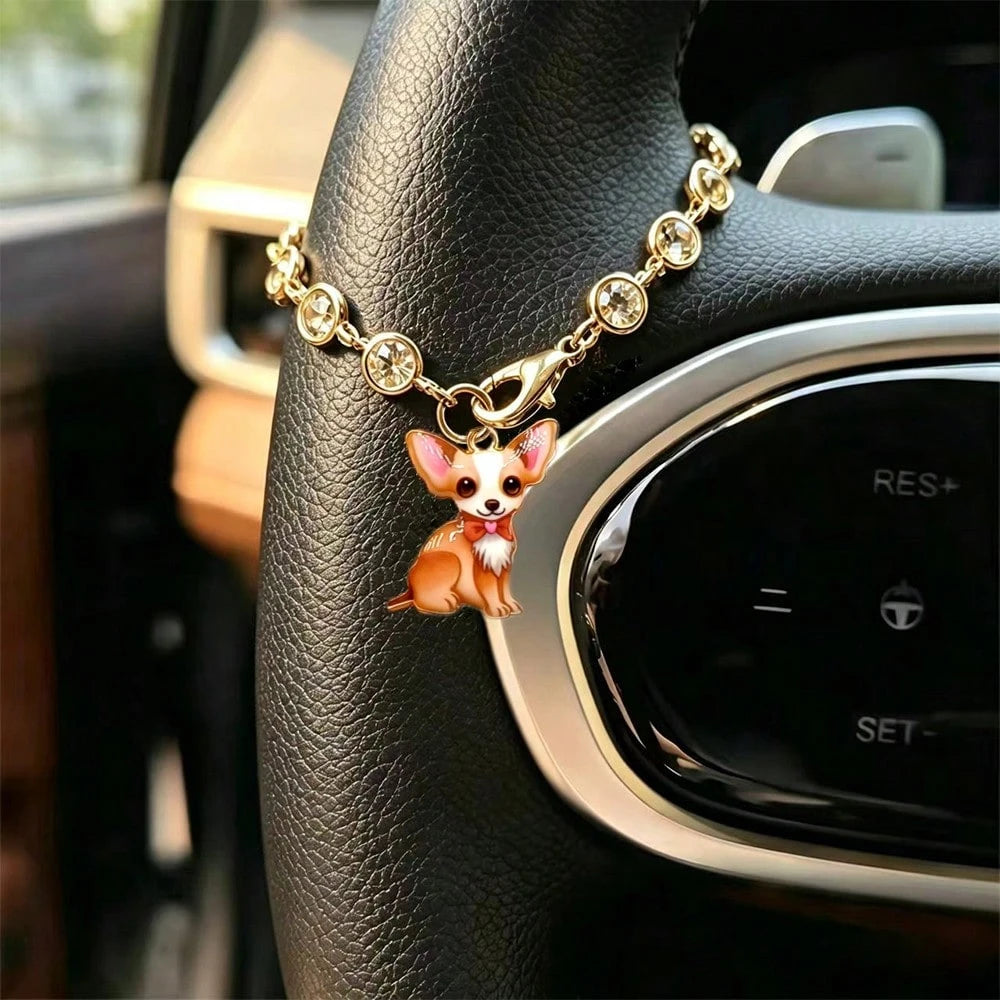 1pc Cute Puppy Alloy Oil Drop Pendant Car Steering Wheel Decoration, Car Rearview Mirror Hanging Ornament, Fashionable Exquisite Elegant Women's Car Interior Decor, Bag, Key Chain, Holiday Small Gift