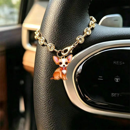 1pc Cute Puppy Alloy Oil Drop Pendant Car Steering Wheel Decoration, Car Rearview Mirror Hanging Ornament, Fashionable Exquisite Elegant Women's Car Interior Decor, Bag, Key Chain, Holiday Small Gift