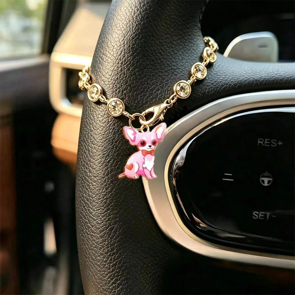 1pc Cute Puppy Alloy Oil Drop Pendant Car Steering Wheel Decoration, Car Rearview Mirror Hanging Ornament, Fashionable Exquisite Elegant Women's Car Interior Decor, Bag, Key Chain, Holiday Small Gift