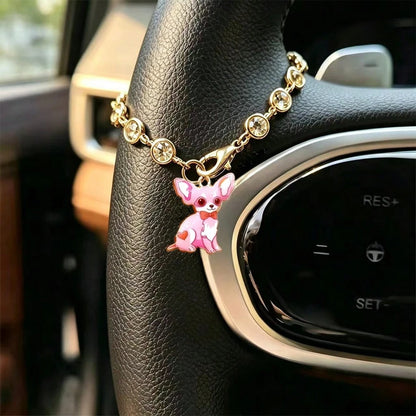 1pc Cute Puppy Alloy Oil Drop Pendant Car Steering Wheel Decoration, Car Rearview Mirror Hanging Ornament, Fashionable Exquisite Elegant Women's Car Interior Decor, Bag, Key Chain, Holiday Small Gift