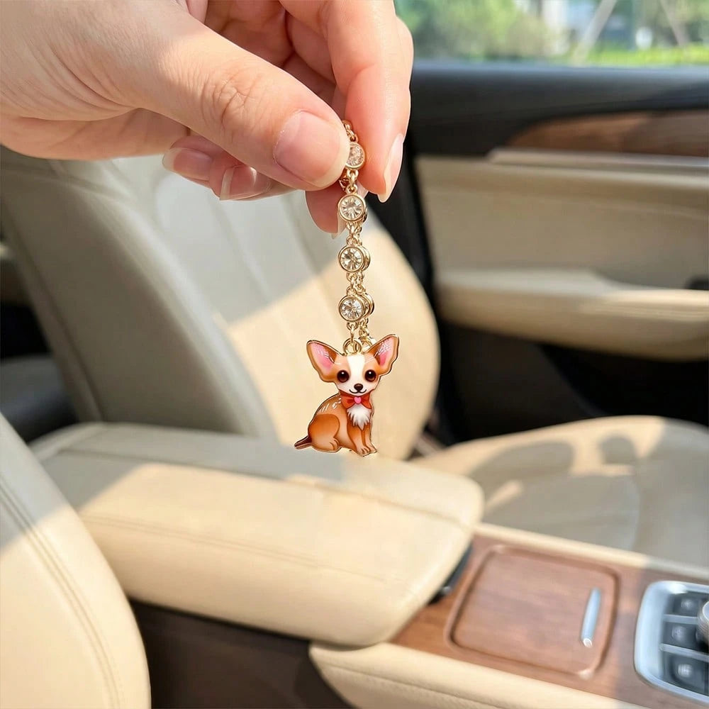 1pc Cute Puppy Alloy Oil Drop Pendant Car Steering Wheel Decoration, Car Rearview Mirror Hanging Ornament, Fashionable Exquisite Elegant Women's Car Interior Decor, Bag, Key Chain, Holiday Small Gift