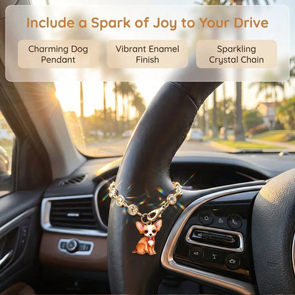 1pc Cute Puppy Alloy Oil Drop Pendant Car Steering Wheel Decoration, Car Rearview Mirror Hanging Ornament, Fashionable Exquisite Elegant Women's Car Interior Decor, Bag, Key Chain, Holiday Small Gift