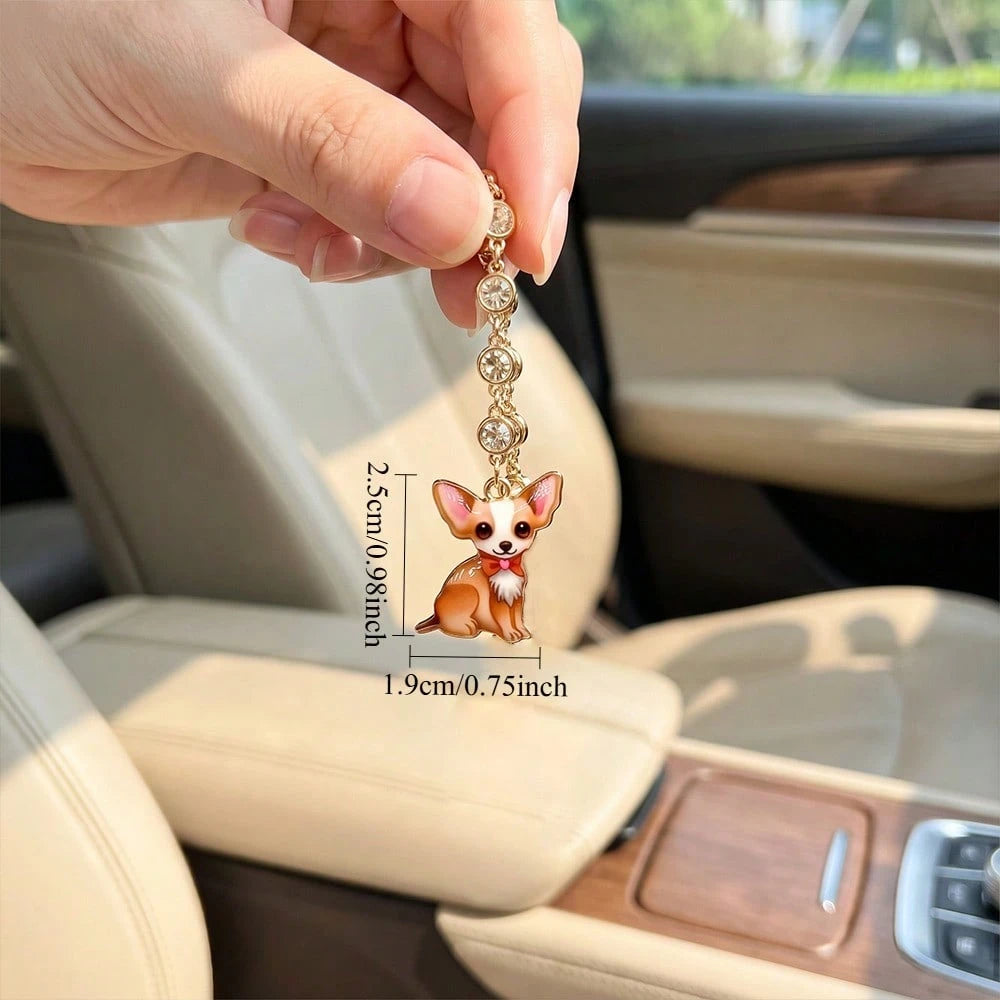 1pc Cute Puppy Alloy Oil Drop Pendant Car Steering Wheel Decoration, Car Rearview Mirror Hanging Ornament, Fashionable Exquisite Elegant Women's Car Interior Decor, Bag, Key Chain, Holiday Small Gift