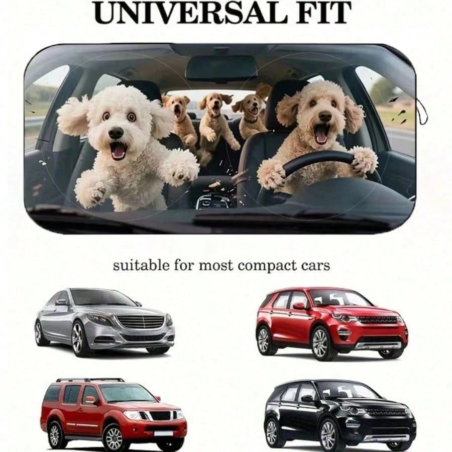 1pc Cute Puppy Car Sun Visor, Funny Car Accessory Design, Suitable For Lovely Ladies, Made Of Polyester Fiber, Effectively Blocks UV Rays, Protects Interior Space, Easy Installation, Fits Various Vehi