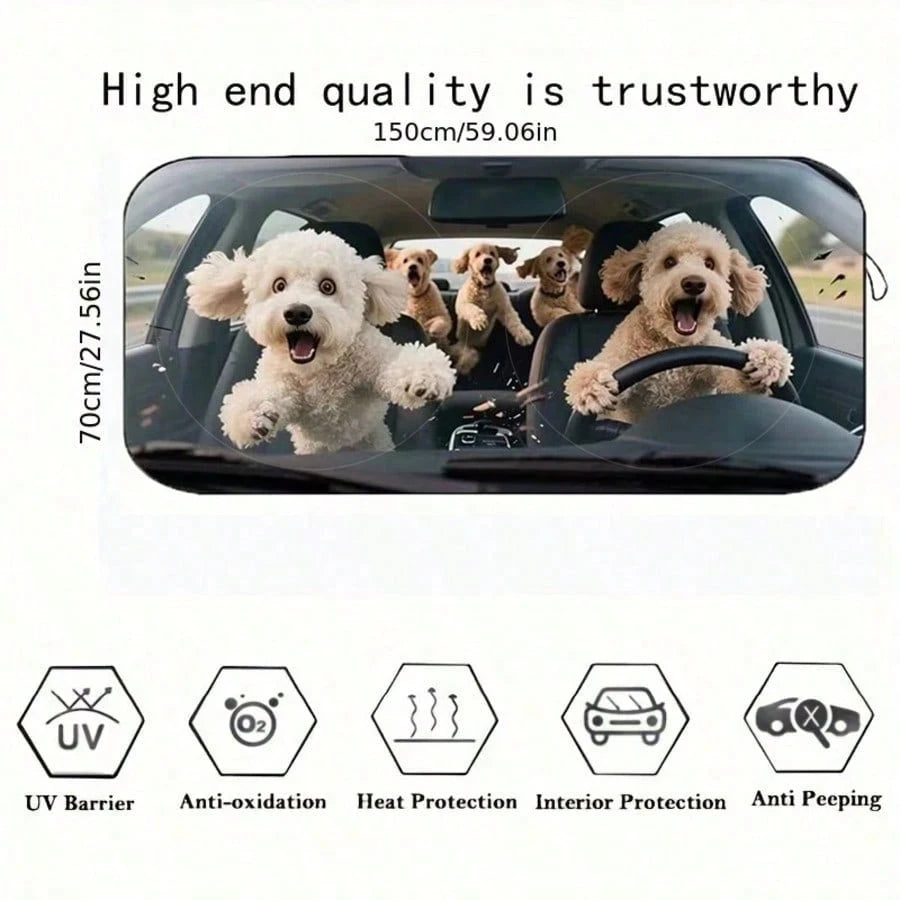 1pc Cute Puppy Car Sun Visor, Funny Car Accessory Design, Suitable For Lovely Ladies, Made Of Polyester Fiber, Effectively Blocks UV Rays, Protects Interior Space, Easy Installation, Fits Various Vehi