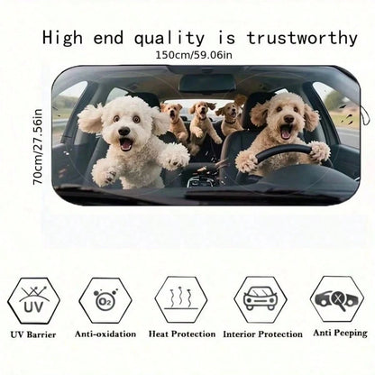 1pc Cute Puppy Car Sun Visor, Funny Car Accessory Design, Suitable For Lovely Ladies, Made Of Polyester Fiber, Effectively Blocks UV Rays, Protects Interior Space, Easy Installation, Fits Various Vehi