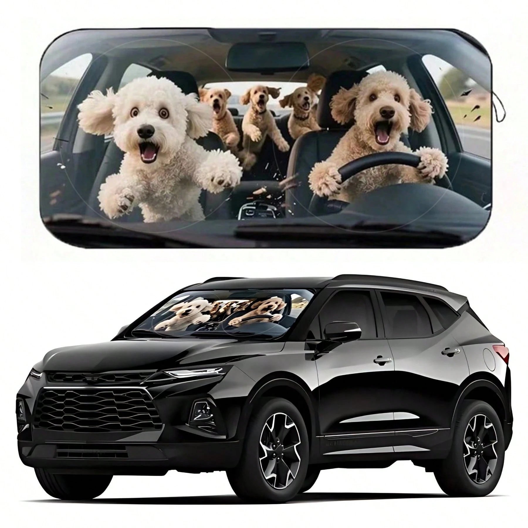 1pc Cute Puppy Car Sun Visor, Funny Car Accessory Design, Suitable For Lovely Ladies, Made Of Polyester Fiber, Effectively Blocks UV Rays, Protects Interior Space, Easy Installation, Fits Various Vehi