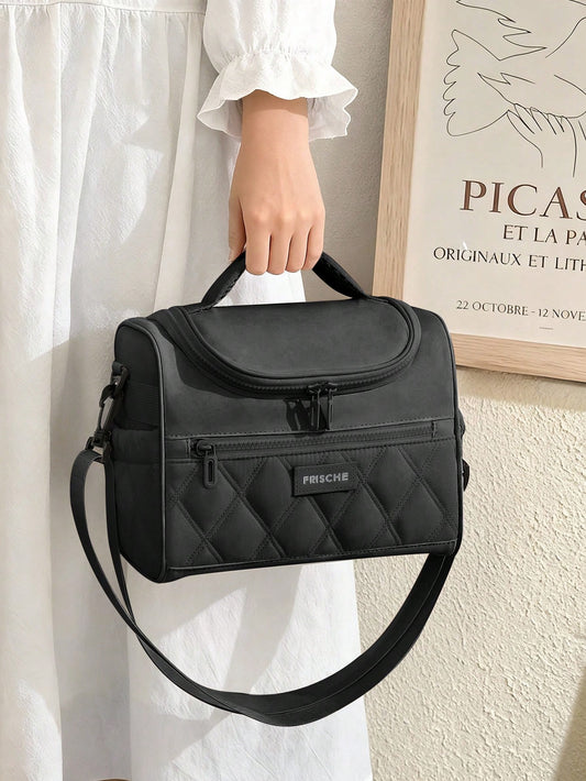 1pc Cute Quilted Lunch Tote Bag Multi-Color Insulation Bag Large Capacity Waterproof Leakproof Cooler Tote With Shoulder Strap, Mommy Bag Commuting Handbag Daily Fitness Lunch Bag Picnic Bag Waterproo