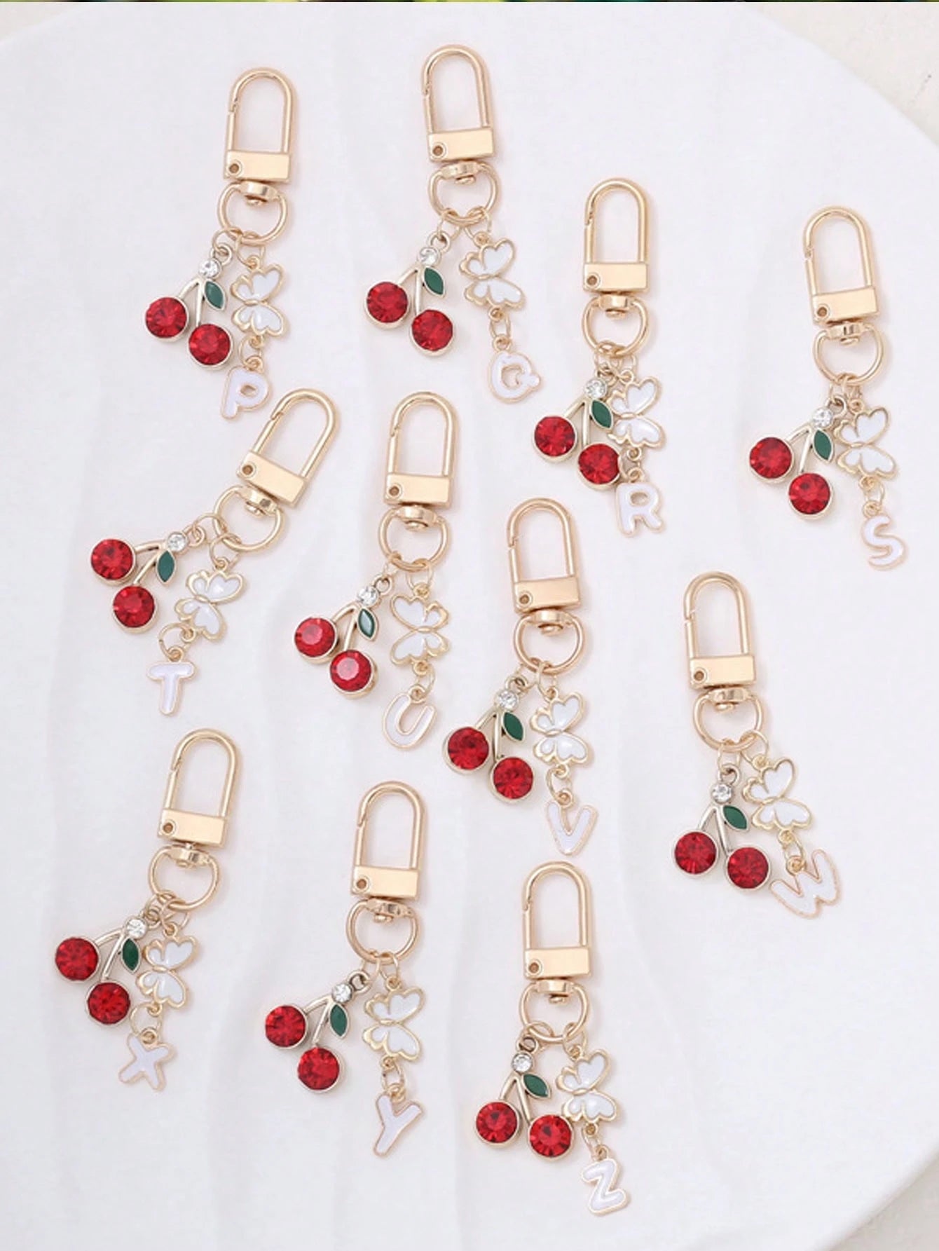 1pc Cute Sweet Cherry Letter Keychain, Stainless Steel 26 Letter Key Ring, Suitable For Handbags, Elegant Women's Holiday Gift