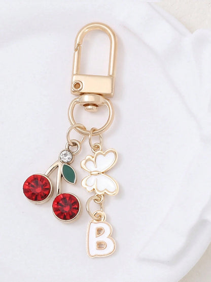 1pc Cute Sweet Cherry Letter Keychain, Stainless Steel 26 Letter Key Ring, Suitable For Handbags, Elegant Women's Holiday Gift