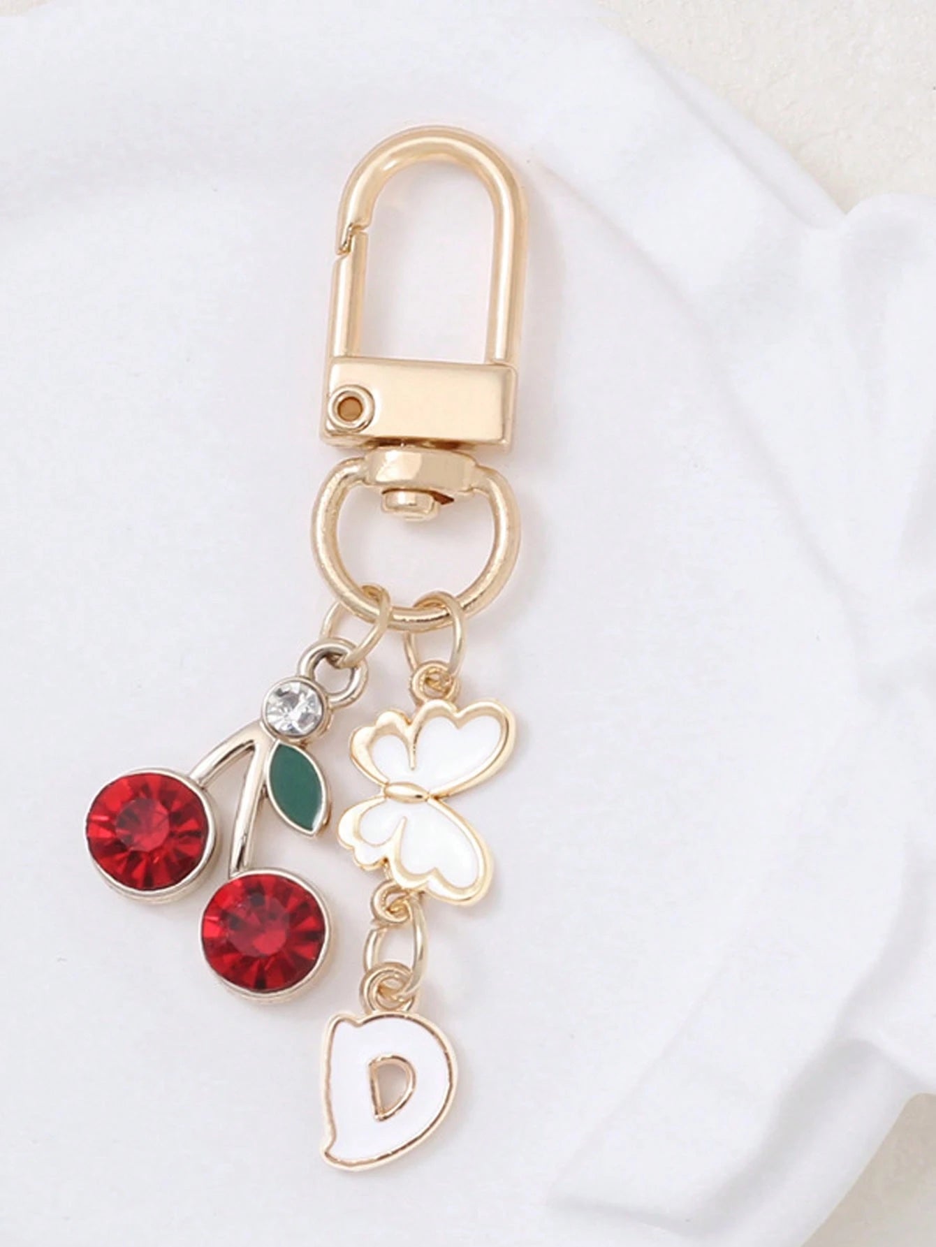 1pc Cute Sweet Cherry Letter Keychain, Stainless Steel 26 Letter Key Ring, Suitable For Handbags, Elegant Women's Holiday Gift