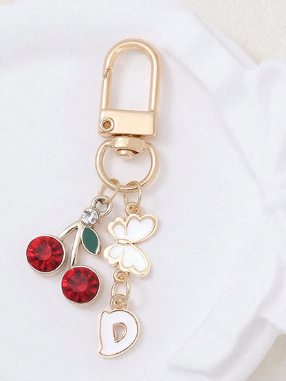 1pc Cute Sweet Cherry Letter Keychain, Stainless Steel 26 Letter Key Ring, Suitable For Handbags, Elegant Women's Holiday Gift