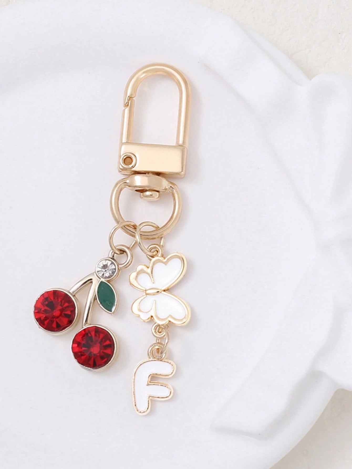 1pc Cute Sweet Cherry Letter Keychain, Stainless Steel 26 Letter Key Ring, Suitable For Handbags, Elegant Women's Holiday Gift