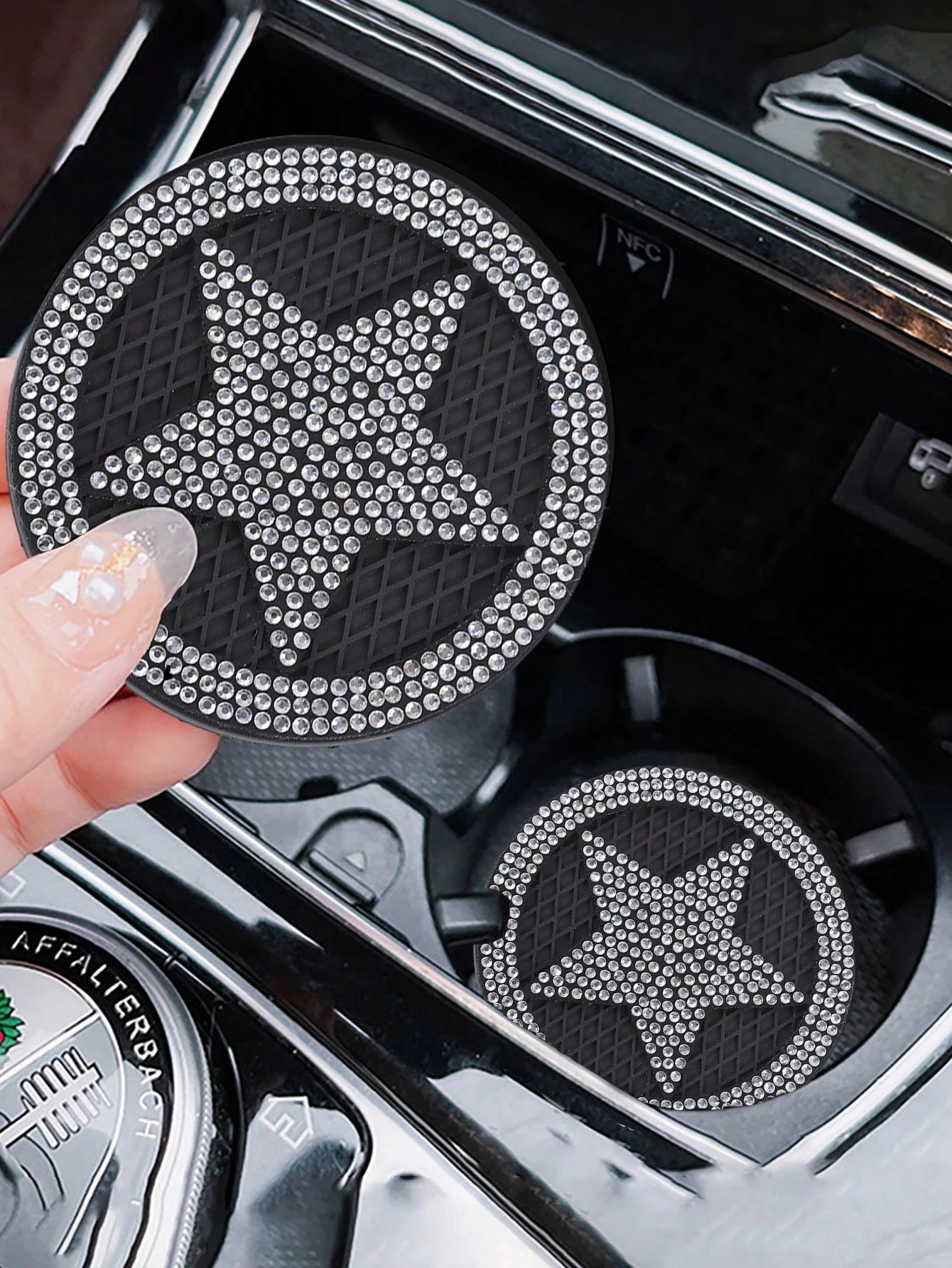 1pc Diamond-Studded White Silicone Car Cup Holder Mat- Non-Slip Rhinestone Tray With Creative Design For Secure & Stylish Interior| Car Accessories For Women, Cute Car Decor, Car Interior Accessorie