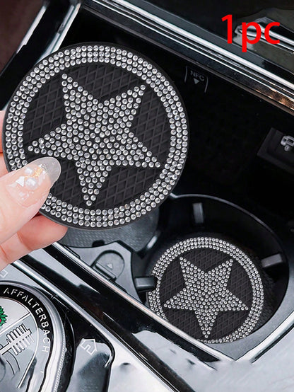 1pc Diamond-Studded White Silicone Car Cup Holder Mat- Non-Slip Rhinestone Tray With Creative Design For Secure & Stylish Interior| Car Accessories For Women, Cute Car Decor, Car Interior Accessorie