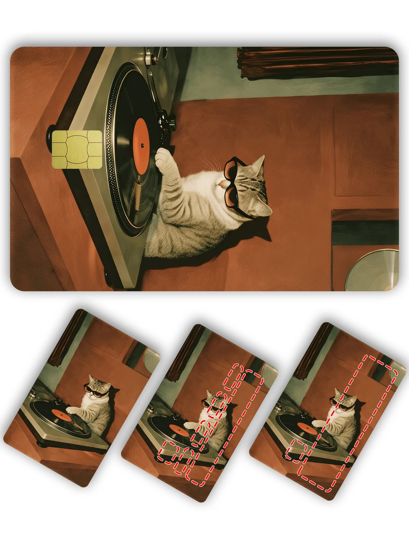 1pc DJ Cat Official Credit Card Sticker Privacy Protection Card Skin, Fun PVC Material Anti-Fingerprint Anti-Scratch Wear-Resistant Card Sleeve, Suitable For Small Chip Cards, Bank Cards, Credit Cards