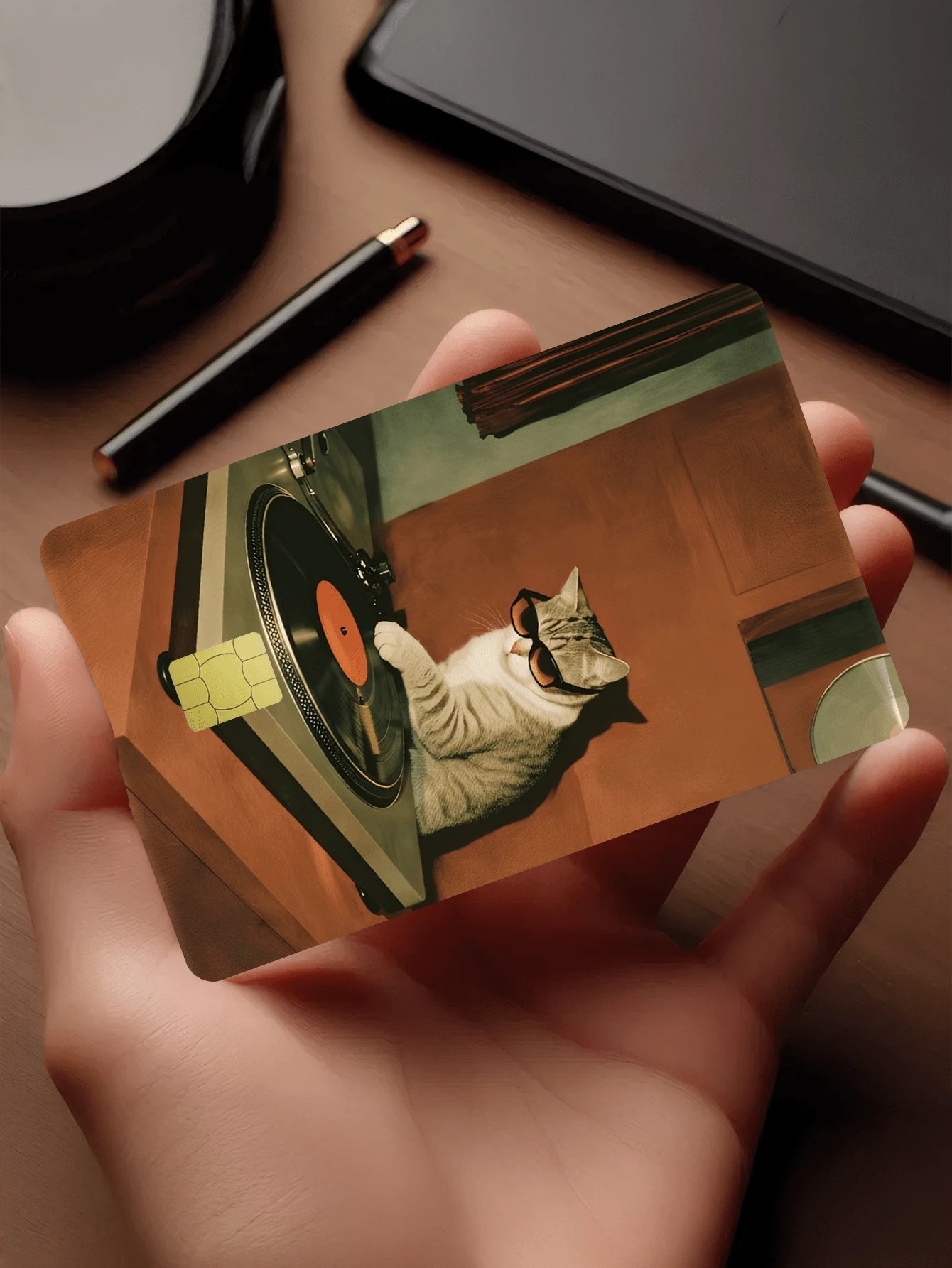 1pc DJ Cat Official Credit Card Sticker Privacy Protection Card Skin, Fun PVC Material Anti-Fingerprint Anti-Scratch Wear-Resistant Card Sleeve, Suitable For Small Chip Cards, Bank Cards, Credit Cards
