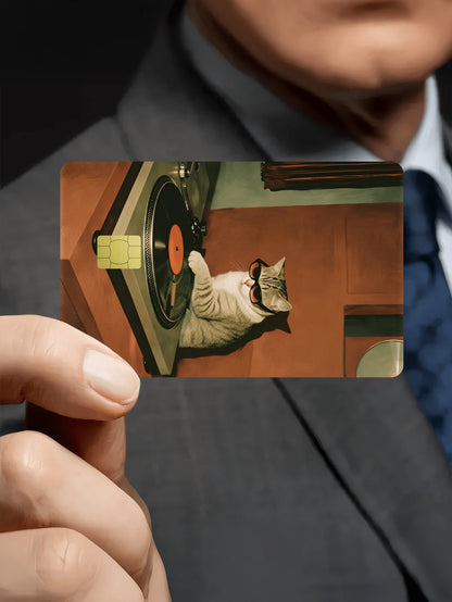 1pc DJ Cat Official Credit Card Sticker Privacy Protection Card Skin, Fun PVC Material Anti-Fingerprint Anti-Scratch Wear-Resistant Card Sleeve, Suitable For Small Chip Cards, Bank Cards, Credit Cards