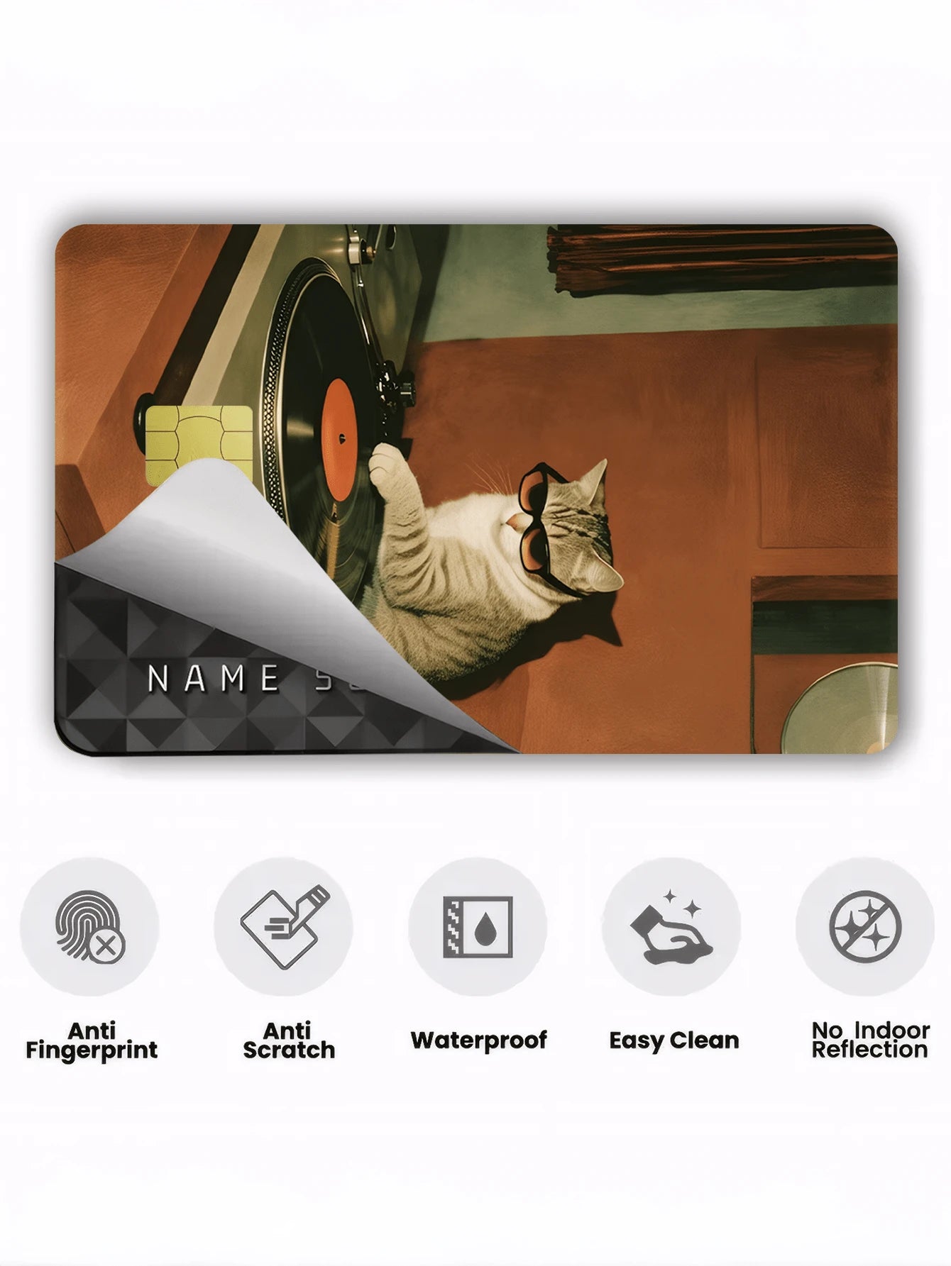 1pc DJ Cat Official Credit Card Sticker Privacy Protection Card Skin, Fun PVC Material Anti-Fingerprint Anti-Scratch Wear-Resistant Card Sleeve, Suitable For Small Chip Cards, Bank Cards, Credit Cards