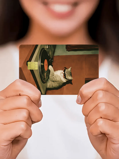 1pc DJ Cat Official Credit Card Sticker Privacy Protection Card Skin, Fun PVC Material Anti-Fingerprint Anti-Scratch Wear-Resistant Card Sleeve, Suitable For Small Chip Cards, Bank Cards, Credit Cards