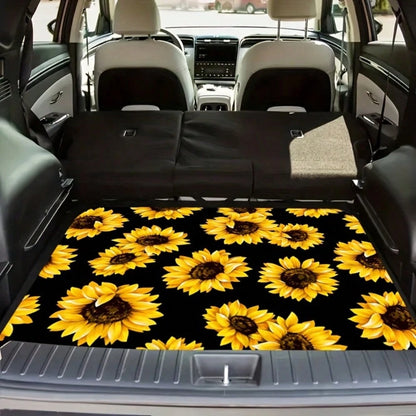 1pc Durable All-Weather Car Trunk Mat With A Vibrant Sunflower Print- Fits Most Car Models, Non-Slip And Easy-To-Clean Polyester Car Mat, The Perfect Christmas Gift For Car Owners, Car Trunk Mat, Car