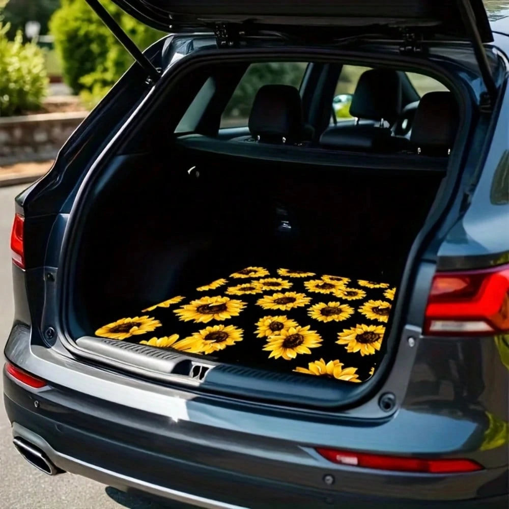1pc Durable All-Weather Car Trunk Mat With A Vibrant Sunflower Print- Fits Most Car Models, Non-Slip And Easy-To-Clean Polyester Car Mat, The Perfect Christmas Gift For Car Owners, Car Trunk Mat, Car