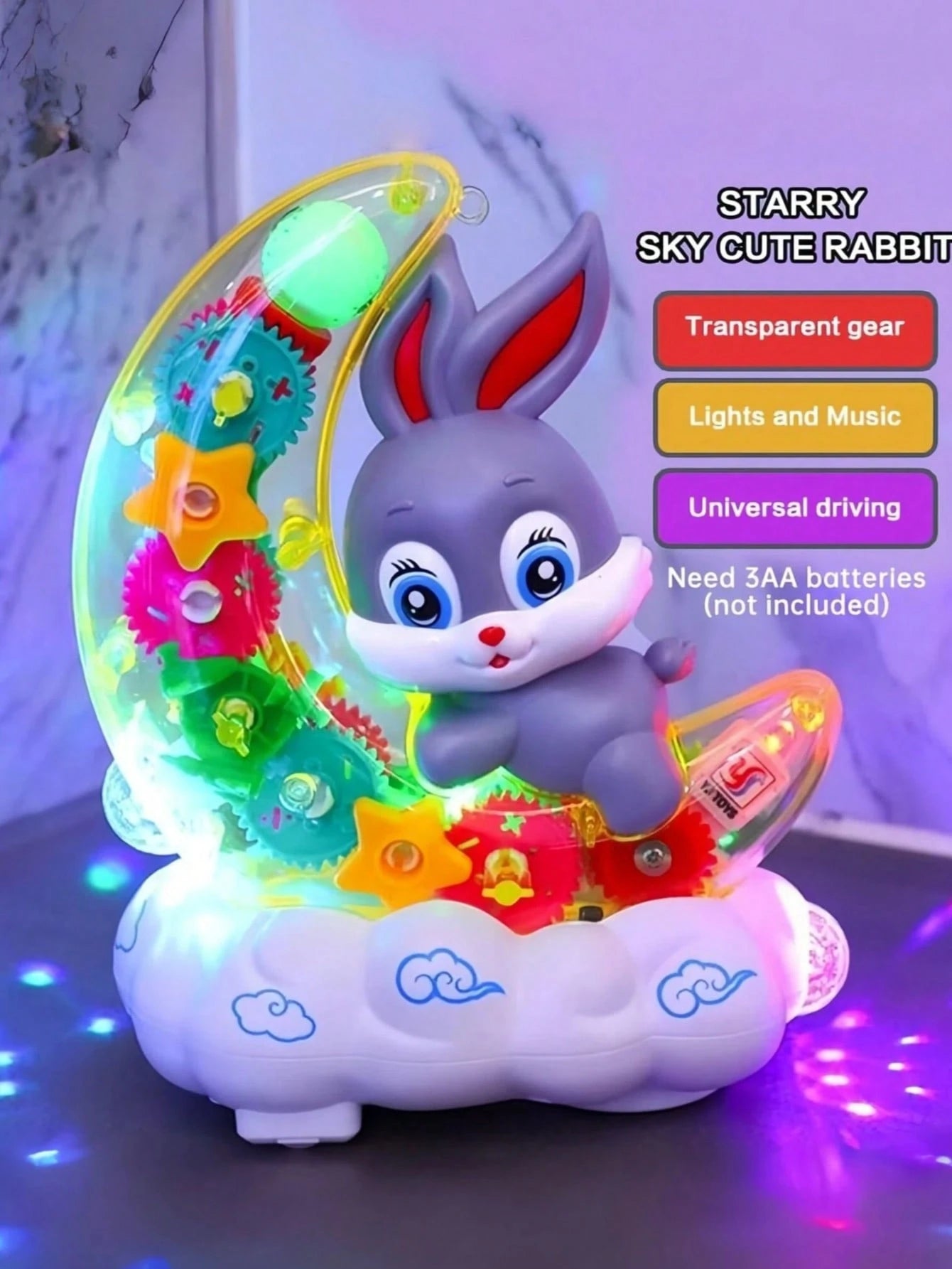 1pc Electric Toy With Light & Music, Transparent Gear Lighting Toy, Infant Early Education Crawling Toy, Toddler Universal Walking Toy, Cute Toy For Boys & Girls, Children Toy, Baby Toy, Suitable For
