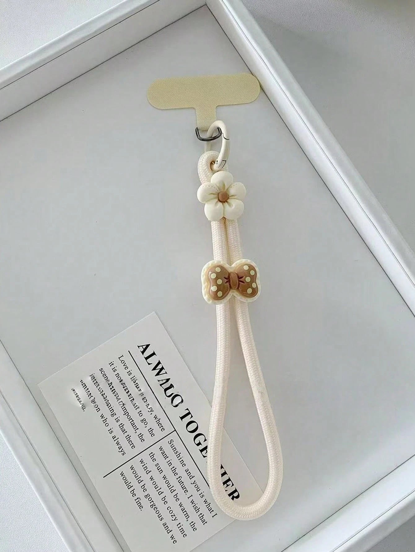 1pc Elegant Brown & Beige Floral Bow Decor Adjustable Wrist Strap, Phone Lanyard Compatible With Android And Most Smartphone,Gifts For Mother, Family, Friends, Birthday, Holiday Phone Chain