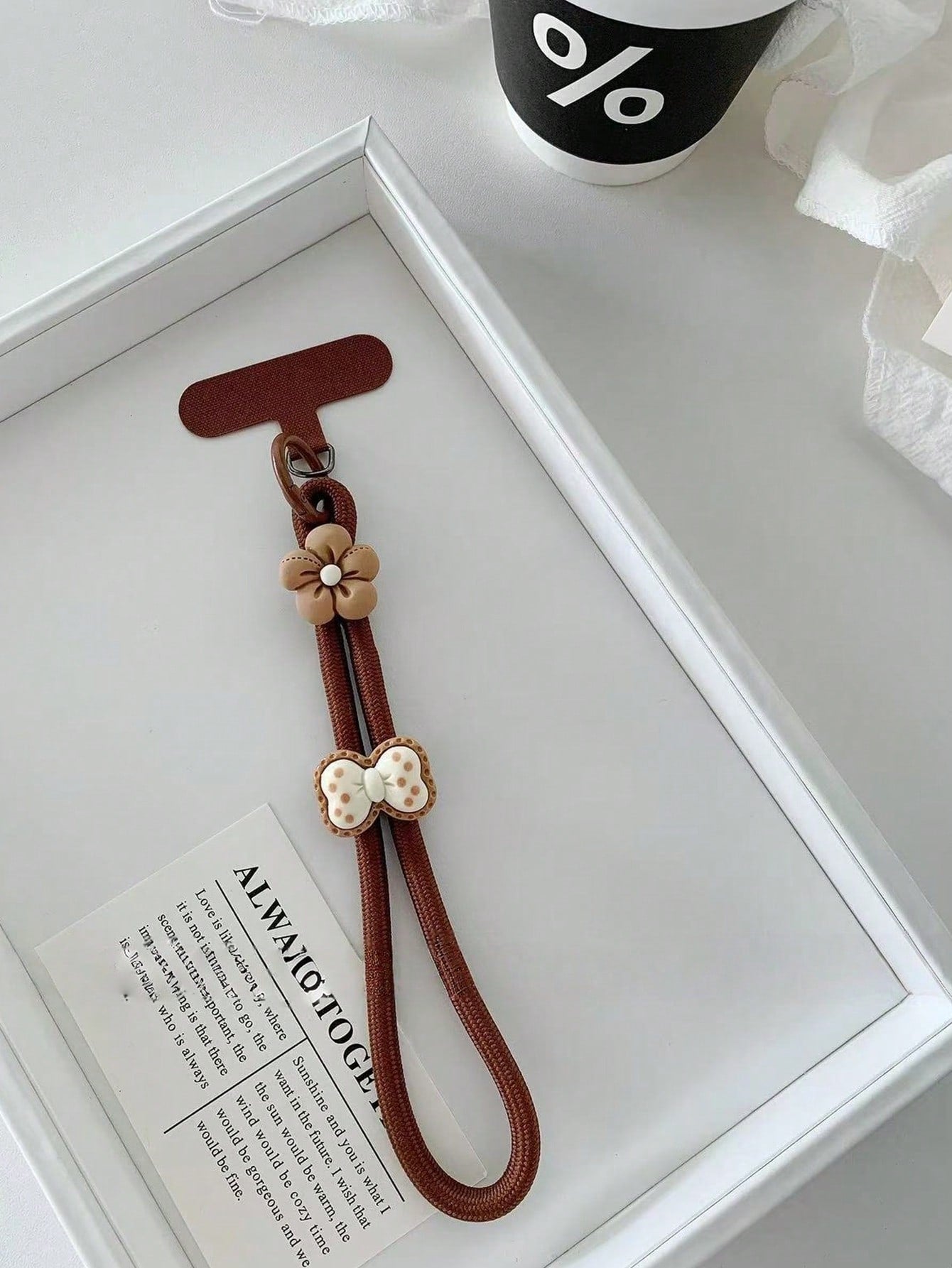 1pc Elegant Brown & Beige Floral Bow Decor Adjustable Wrist Strap, Phone Lanyard Compatible With Android And Most Smartphone,Gifts For Mother, Family, Friends, Birthday, Holiday Phone Chain