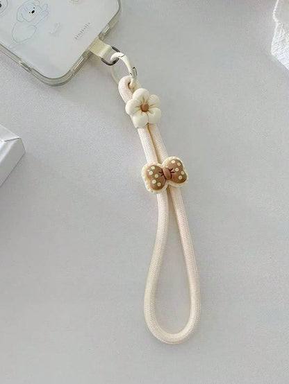 1pc Elegant Brown & Beige Floral Bow Decor Adjustable Wrist Strap, Phone Lanyard Compatible With Android And Most Smartphone,Gifts For Mother, Family, Friends, Birthday, Holiday Phone Chain