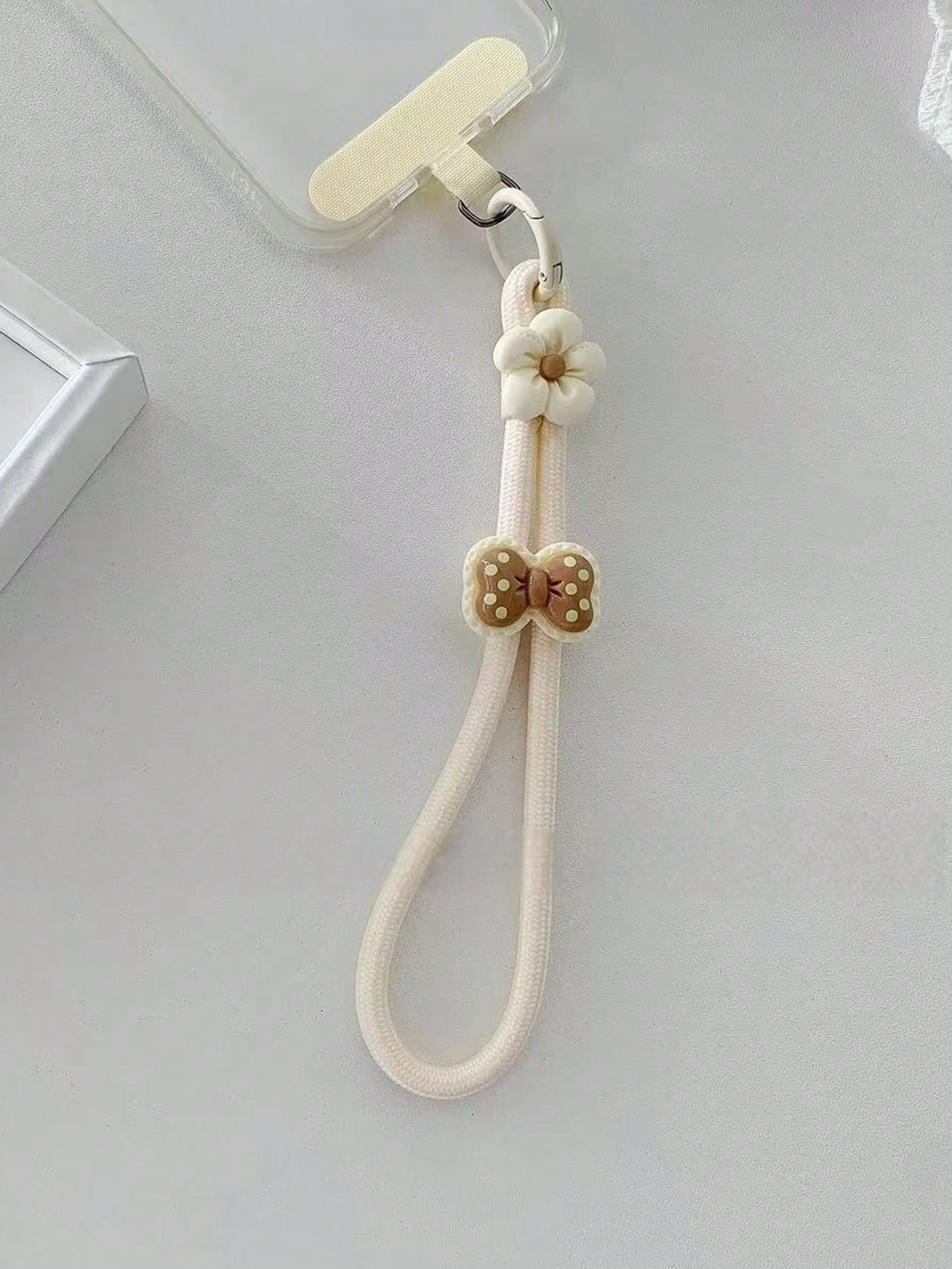 1pc Elegant Brown & Beige Floral Bow Decor Adjustable Wrist Strap, Phone Lanyard Compatible With Android And Most Smartphone,Gifts For Mother, Family, Friends, Birthday, Holiday Phone Chain