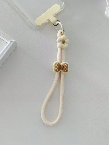 1pc Elegant Brown & Beige Floral Bow Decor Adjustable Wrist Strap, Phone Lanyard Compatible With Android And Most Smartphone,Gifts For Mother, Family, Friends, Birthday, Holiday Phone Chain