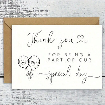 1pc Elegant Wedding Thank You Card, With Message "Thank You For Sharing Our Special Day", Black & White Design With Heart Shaped Balloon Illustration, Made Of High-Quality Paper, Suitable As Stationer
