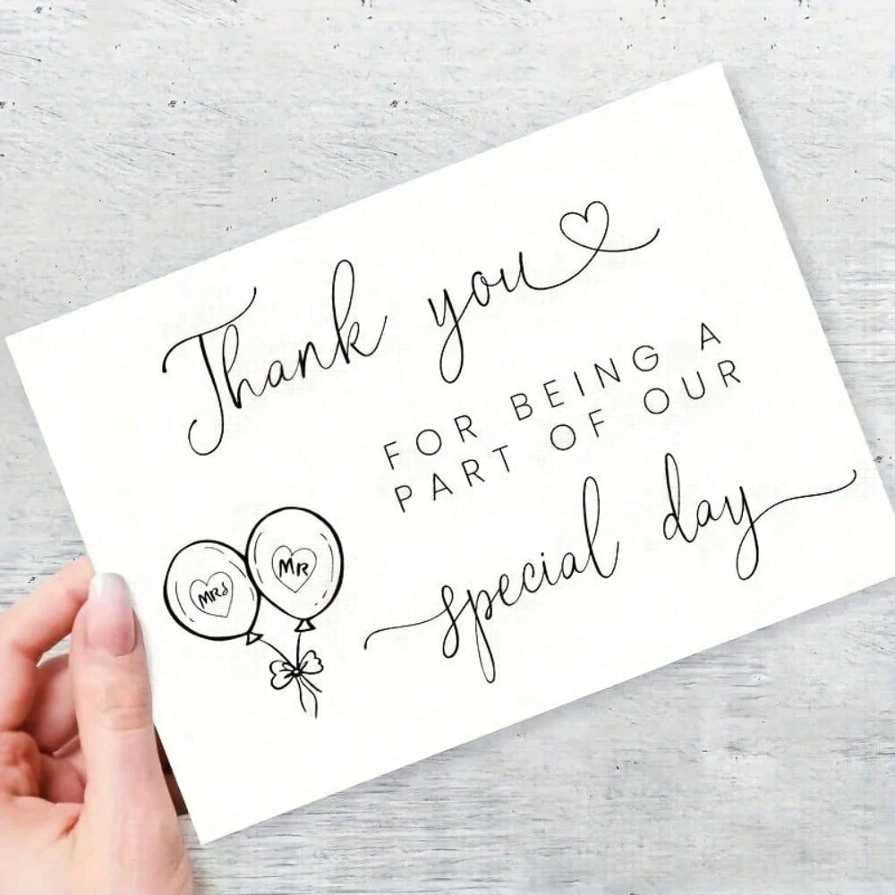 1pc Elegant Wedding Thank You Card, With Message "Thank You For Sharing Our Special Day", Black & White Design With Heart Shaped Balloon Illustration, Made Of High-Quality Paper, Suitable As Stationer