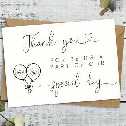 1pc Elegant Wedding Thank You Card, With Message "Thank You For Sharing Our Special Day", Black & White Design With Heart Shaped Balloon Illustration, Made Of High-Quality Paper, Suitable As Stationer