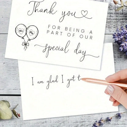 1pc Elegant Wedding Thank You Card, With Message "Thank You For Sharing Our Special Day", Black & White Design With Heart Shaped Balloon Illustration, Made Of High-Quality Paper, Suitable As Stationer