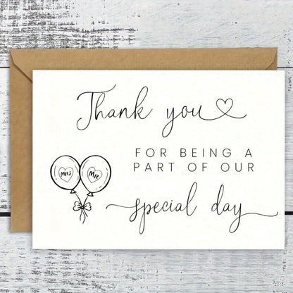1pc Elegant Wedding Thank You Card, With Message "Thank You For Sharing Our Special Day", Black & White Design With Heart Shaped Balloon Illustration, Made Of High-Quality Paper, Suitable As Stationer