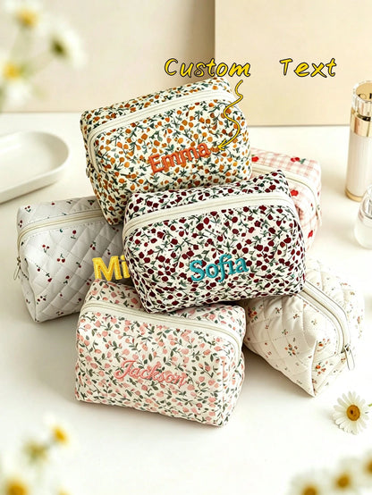 1pc Embroidered Name Makeup Bag, Custom Floral Makeup Bag, Personalized Gift For Women, Travel Storage Space Saver, Toiletry Bag, Sunscreen Pouch, Bridesmaid Gift, Autumn Decor, Mother's Day Gift, Bir