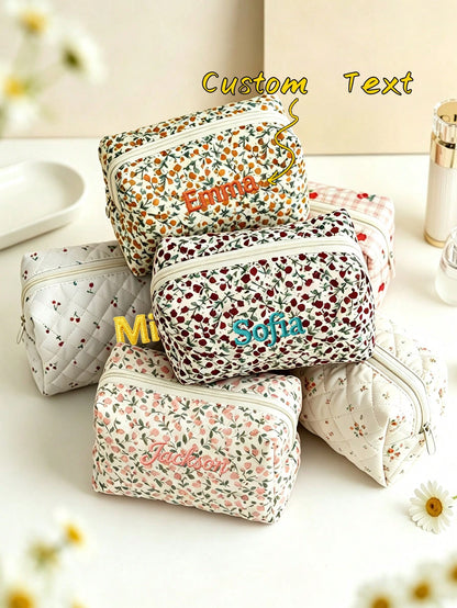 1pc Embroidered Name Makeup Bag, Custom Floral Makeup Bag, Personalized Gift For Women, Travel Storage Space Saver, Toiletry Bag, Sunscreen Pouch, Bridesmaid Gift, Autumn Decor, Mother's Day Gift, Bir