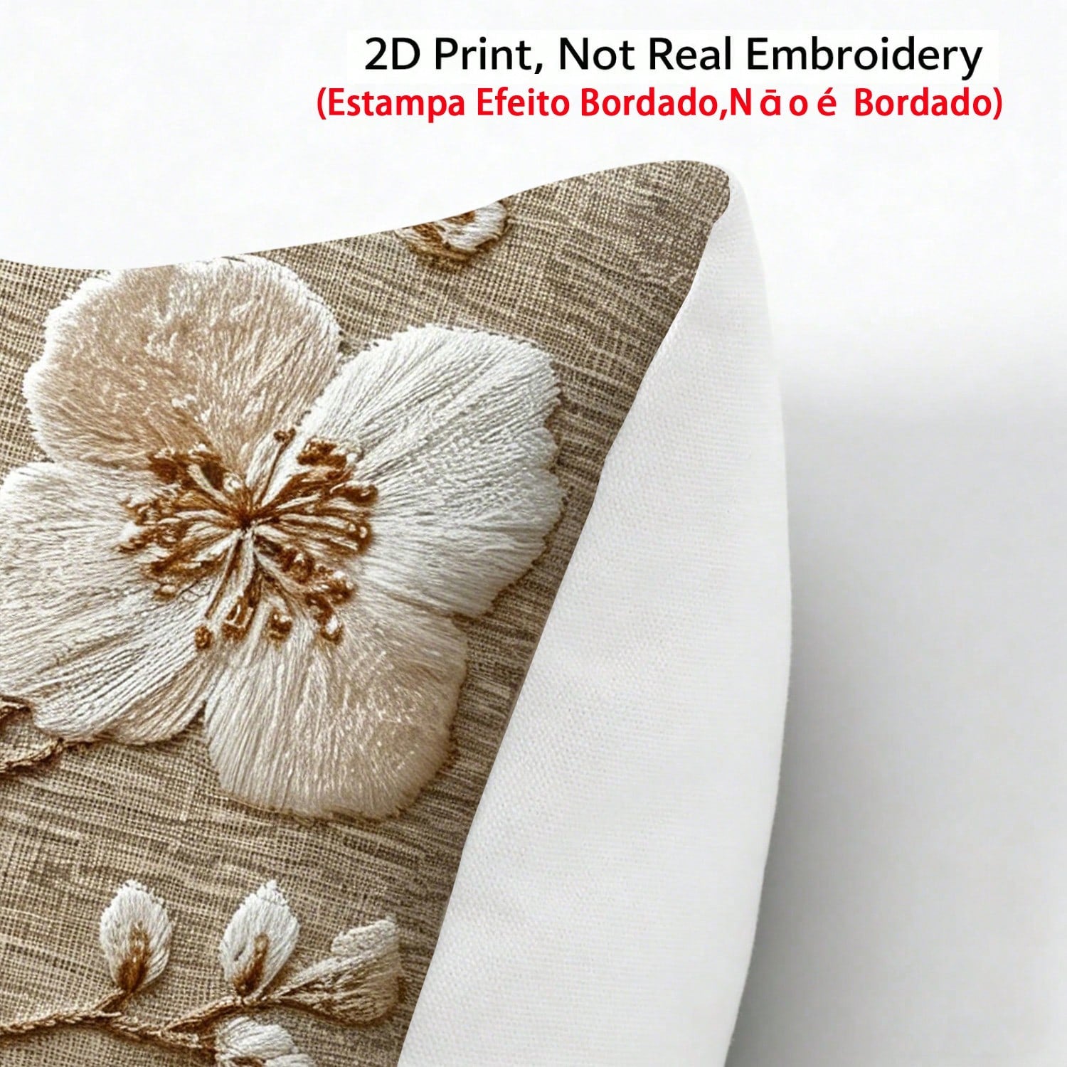 1pc Embroidery-Like Beige Floral Print Throw Pillow Cover, 2D Flat Printing, Wabi-Sabi Style Home Decor Cushion Cover, Polyester Square Single-Sided Printed Pillow Sham, Machine Washable With Zipper